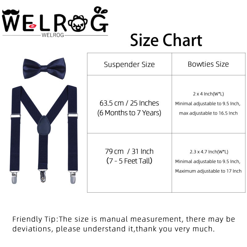 WELROG Kids Suspender Bow Tie Sets - Adjustable Braces With Bowtie Gift Idea for Boys and Girls (Navy blue) - Image 3